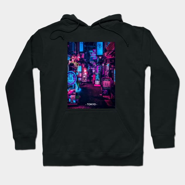 Tokyo Street Neon Synthwave Hoodie by JeffDesign